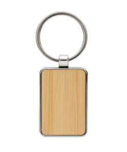 Eckiger Schlüsselring aus RCS rec. Zinklegierung mit Bambus