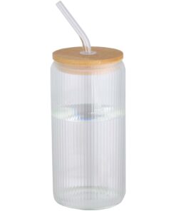 Mirage 500 ml einwandiges Glas aus Borosilikatglas mit Bambusdeckel