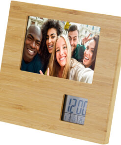 Sasa Bambus Fotorahmen Tischuhr mit Thermometer