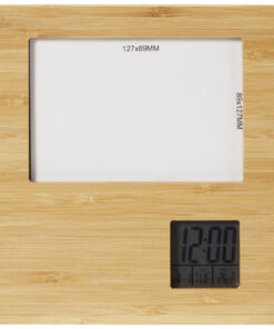 Alternative view of Sasa Bambus Fotorahmen Tischuhr mit Thermometer natur