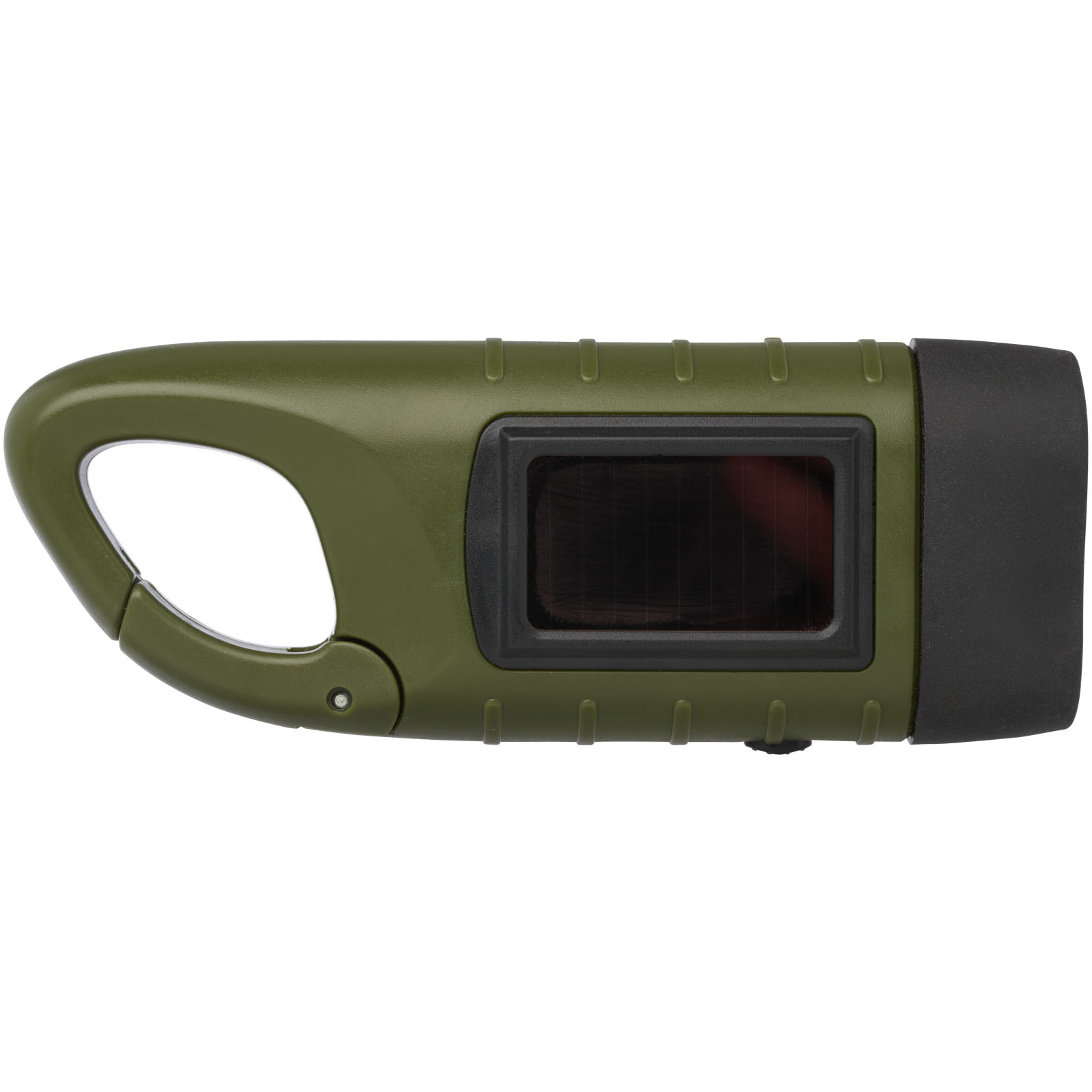 Helios Solar-Dynamo-Taschenlampe aus recyceltem Kunststoff mit Karabinerhaken armeegrün 5 Helios Solar-Dynamo-Taschenlampe aus recyceltem Kunststoff mit Karabinerhaken armeegrün – Bild 3