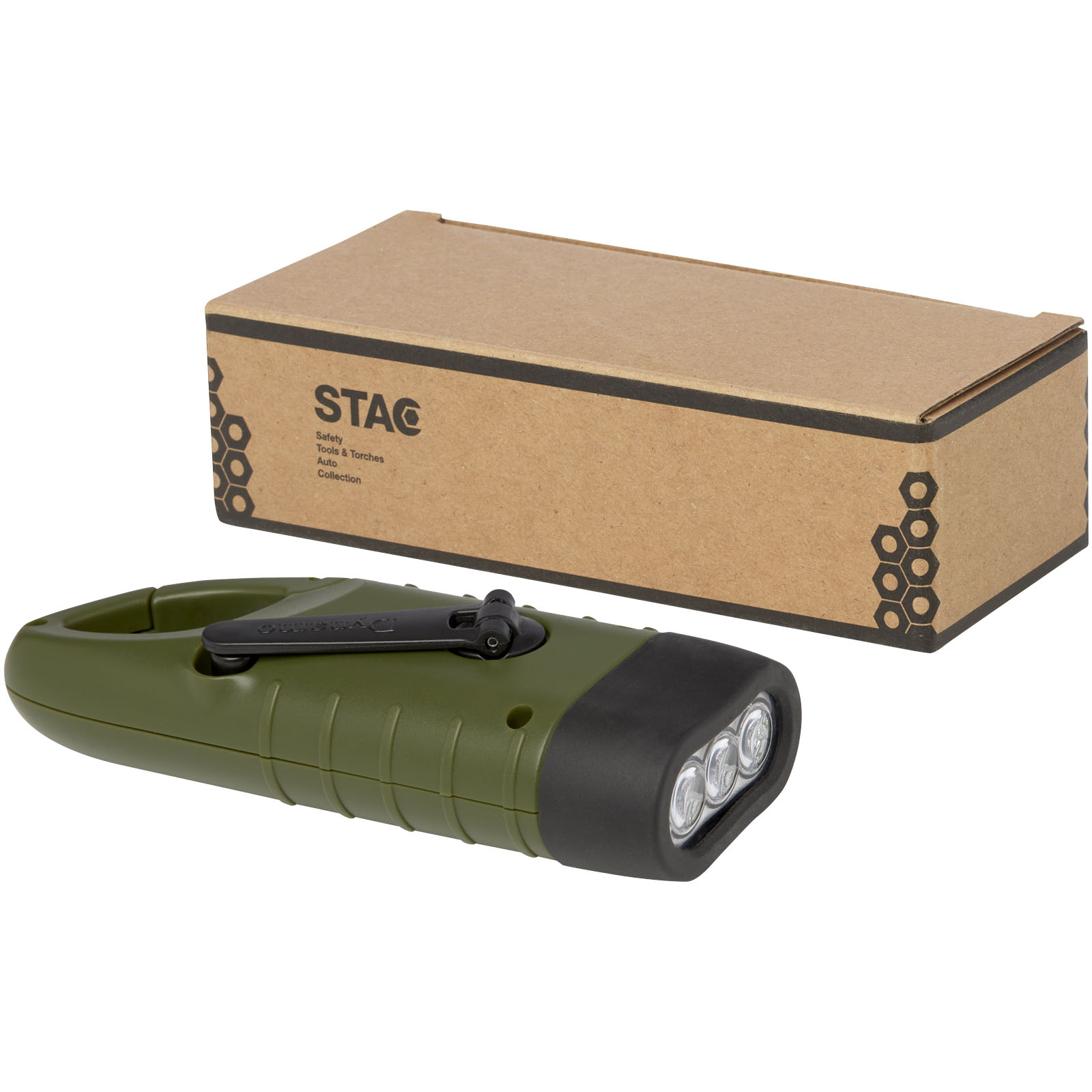 Helios Solar-Dynamo-Taschenlampe aus recyceltem Kunststoff mit Karabinerhaken armeegrün 6 Helios Solar-Dynamo-Taschenlampe aus recyceltem Kunststoff mit Karabinerhaken armeegrün – Bild 4