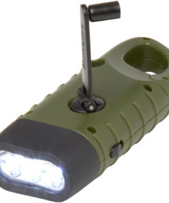 Helios Solar-Dynamo-Taschenlampe aus recyceltem Kunststoff mit Karabinerhaken armeegrün 13 10457564 E2