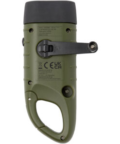 Helios Solar-Dynamo-Taschenlampe aus recyceltem Kunststoff mit Karabinerhaken armeegrün 14 10457564 E3