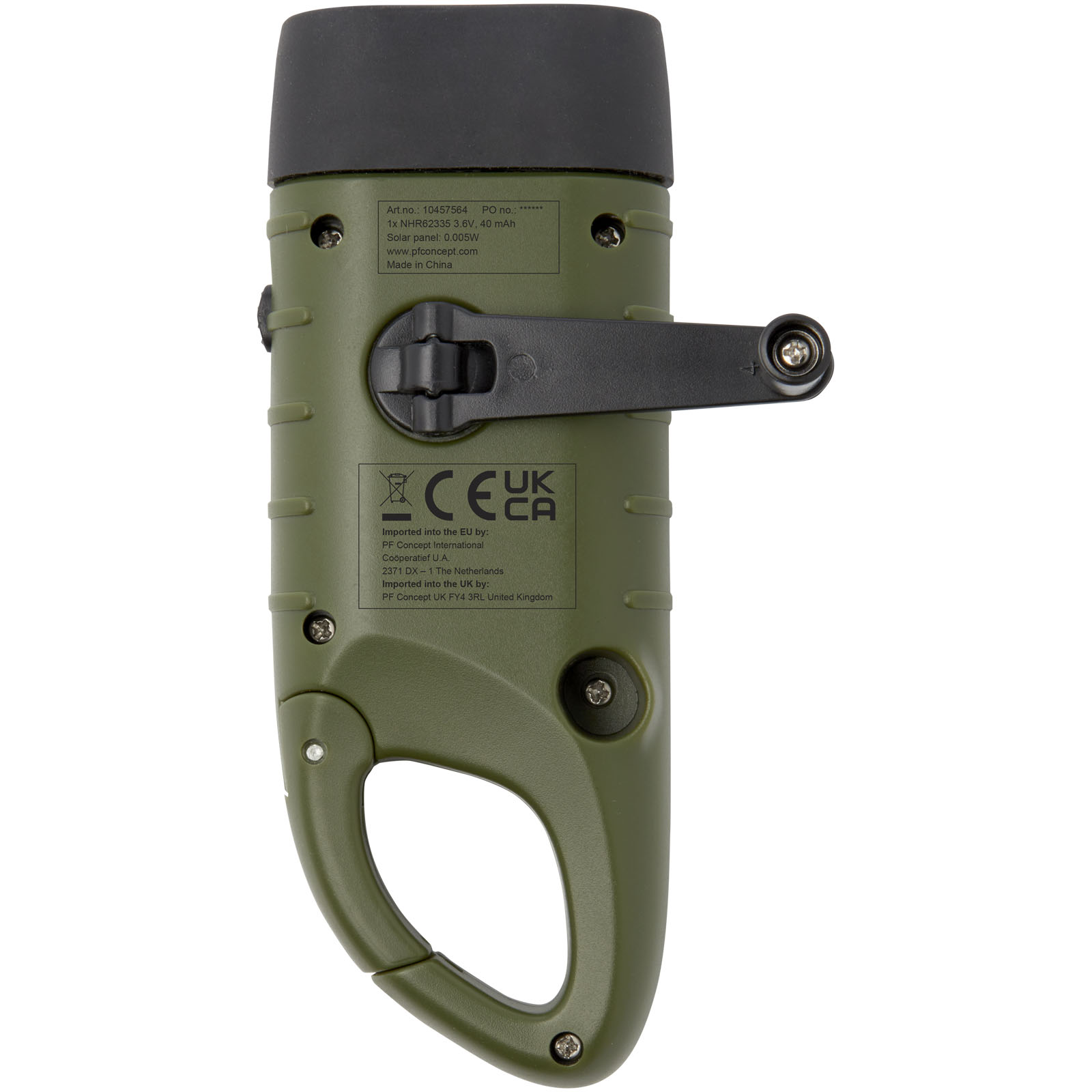 Helios Solar-Dynamo-Taschenlampe aus recyceltem Kunststoff mit Karabinerhaken armeegrün 8 Helios Solar-Dynamo-Taschenlampe aus recyceltem Kunststoff mit Karabinerhaken armeegrün – Bild 6