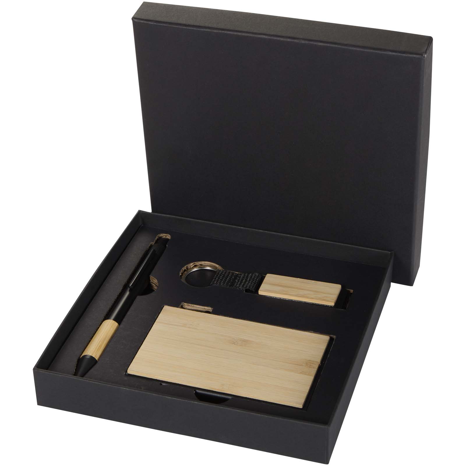 Minka Set mit Kugelschreiber aus RCS Recycling-Aluminium, Schlüsselanhänger und RFID-Kartenhalter natur / schwarz 3 Minka Set mit Kugelschreiber aus RCS Recycling-Aluminium