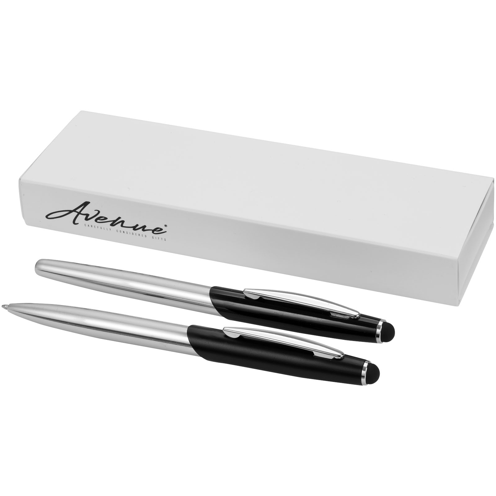Geneva Stylus Kugelschreiber- und Tintenrollerset (blaue Mine) silber / schwarz 3 Geneva Stylus Kugelschreiber- und Tintenrollerset (blaue Mine)