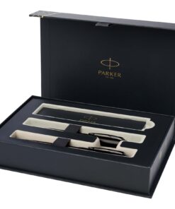 Parker IM achromatisches Kugelschreiber und Tintenroller Set mit Präsentbox (schwarze/blaue Mine)