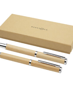 Apolys Kugelschreiber und Tintenroller Set aus Bambus (schwarze Mine)