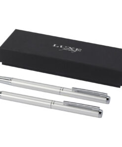 Lucetto Set mit Kugelschreiber und Tintenroller aus recyceltem Aluminium (schwarze Mine)