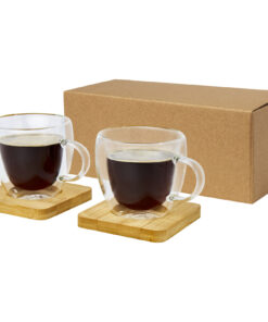 Manti 2-teiliger 100 ml doppelwandiger Glasbecher mit Bambusuntersetzer