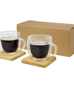 Manti 2-teiliger 250 ml doppelwandiger Glasbecher mit Bambusuntersetzer