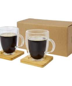 Manti 2-teiliger 350 ml doppelwandiger Glasbecher mit Bambusuntersetzer