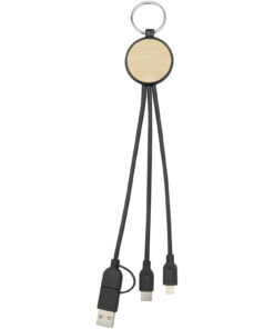 Alternative view of Tecta  6-in-1 Ladekabel mit Schlüsselring aus recyceltem Kunststoff und Bambus schwarz