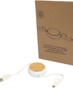 Chechia 100cm 5-in-1 Kabel aus recyceltem Kunststoff, einziehbar, für Datenübertragung und 45W Schnellladung mit Bambusdetail