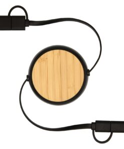 Alternative view of Chechia 100cm 5-in-1 Kabel aus recyceltem Kunststoff, einziehbar, für Datenübertragung und 45W Schnellladung mit Bambusdetail
