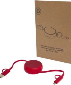 Alasia 100 cm 5-in-1 Kabel aus recyceltem Kunststoff und Aluminium, einziehbar, für Datenübertragung und mit 45W Schnellladun