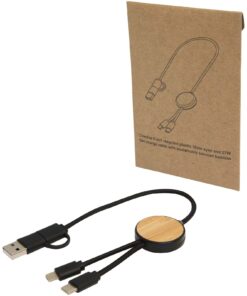 Chechia 30 cm 5-in-1 Kabel aus recyceltem Kunststoff für Datenübertragung und 27W Schnellladung mit Bambusdetails