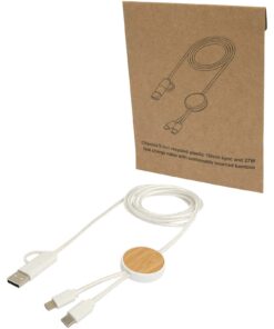 Chechia 150 cm 5-in-1 Kabel aus recyceltem Kunststoff für Datenübertragung und 27W Schnellladung mit Bambusdetails