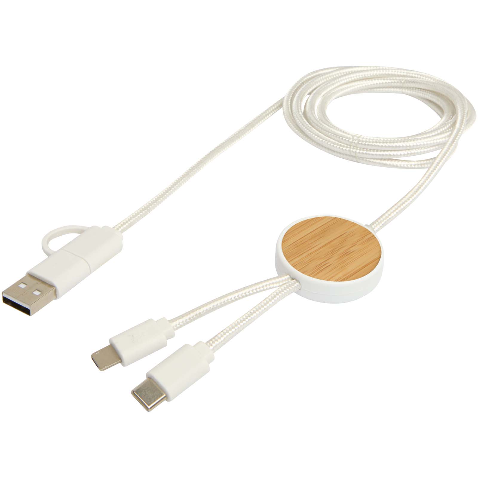 Chechia 150 cm 5-in-1 Kabel aus recyceltem Kunststoff für Datenübertragung und 27W Schnellladung mit Bambusdetails 6 Chechia 150 cm 5-in-1 Kabel aus recyceltem Kunststoff für Datenübertragung und 27W Schnellladung mit Bambusdetails – Bild 4
