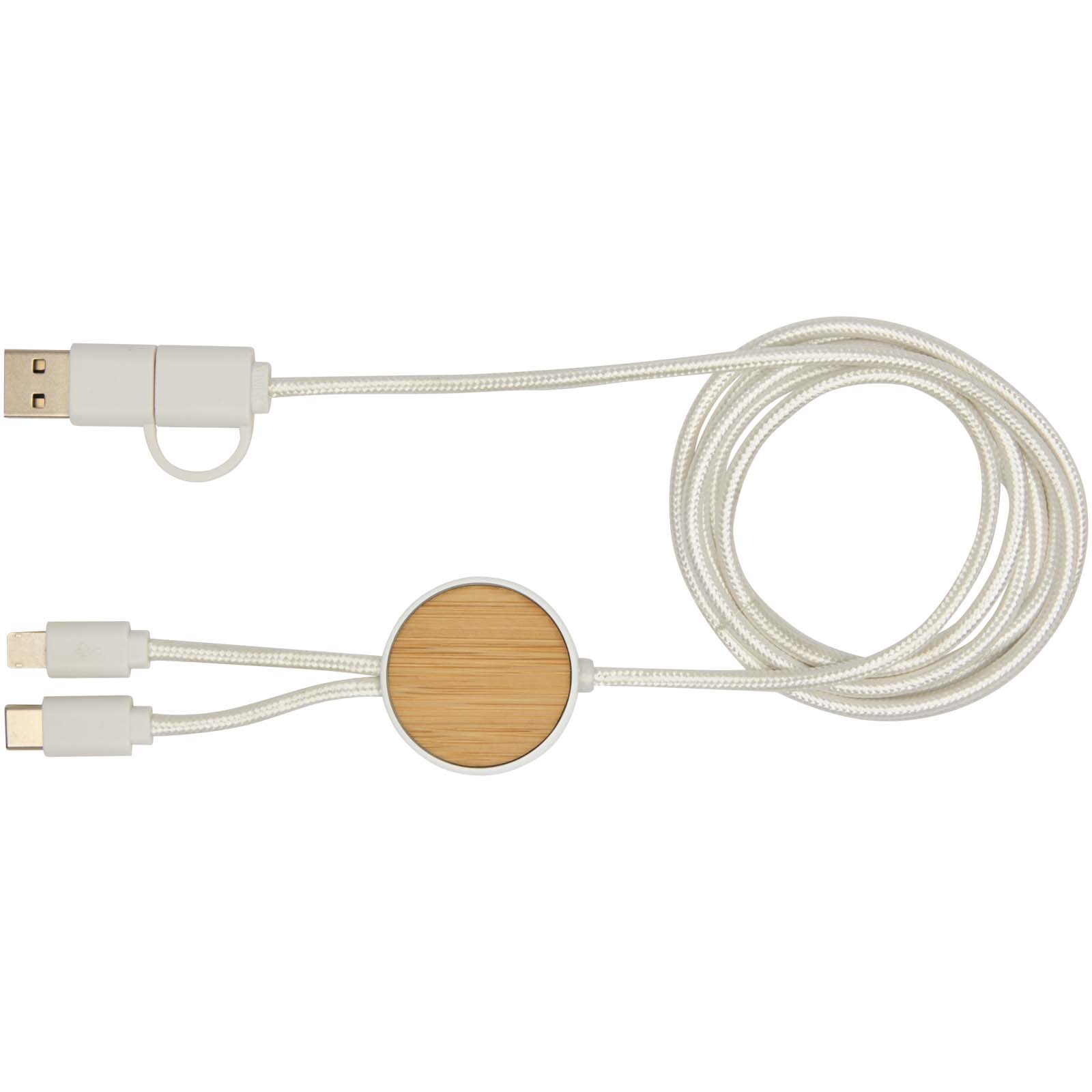 Chechia 150 cm 5-in-1 Kabel aus recyceltem Kunststoff für Datenübertragung und 27W Schnellladung mit Bambusdetails 4 Chechia 150 cm 5-in-1 Kabel aus recyceltem Kunststoff für Datenübertragung und 27W Schnellladung mit Bambusdetails – Bild 2