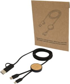 Home 24 Chechia 150 cm 5-in-1 Kabel aus recyceltem Kunststoff für Datenübertragung und 27W Schnellladung mit Bambusdetails