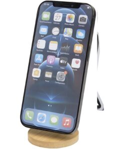 Alcor Klappbare magnetische Smartphonehalterung aus recyceltem Kunststoff mit Bambusdetails