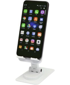 Alhena Klappbare Smartphonehalterung aus recyceltem Kunststoff mit Metallständer für den Schreibtisch