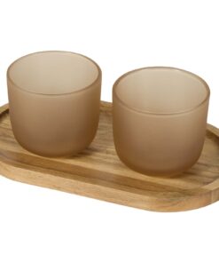 Male Set aus Holztablett und Glastassen