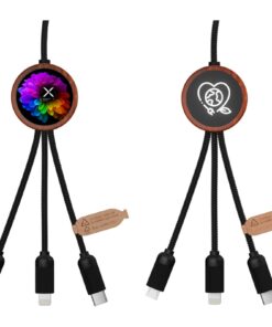 SCX.design C37 40W 5-in-1 rPET Ladekabel in rundem Bambusgehäuse mit Leuchtlogo