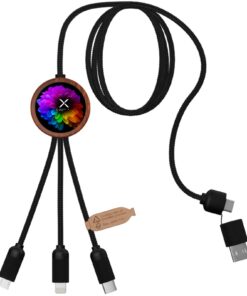Alternative view of SCX.design C37 40W 5-in-1 rPET Ladekabel in rundem Bambusgehäuse mit Leuchtlogo holz