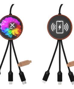 SCX.design C40 5-in-1 Ladekabel aus rPET mit 10W Ladepad und Leuchtlogo