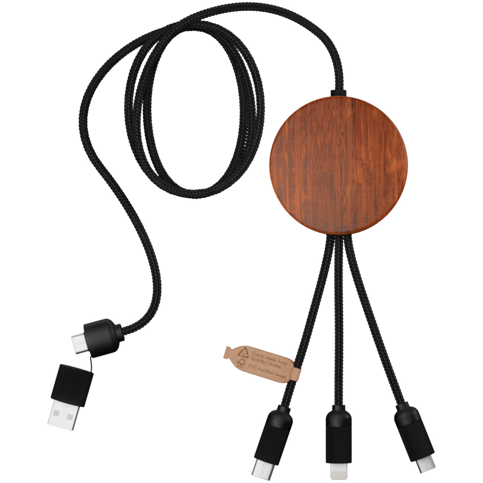 SCX.design C40 5-in-1 Ladekabel aus rPET mit 10W Ladepad und Leuchtlogo holz 5 SCX.design C40 5-in-1 Ladekabel aus rPET mit 10W Ladepad und Leuchtlogo holz – Bild 3