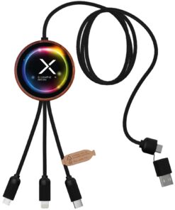 SCX.design C40 5-in-1 Ladekabel aus rPET mit 10W Ladepad und Leuchtlogo holz 12 2PX07371 E3