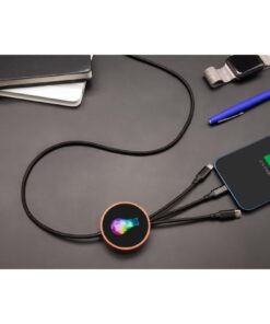 SCX.design C40 5-in-1 Ladekabel aus rPET mit 10W Ladepad und Leuchtlogo holz 14 2PX07371 M1