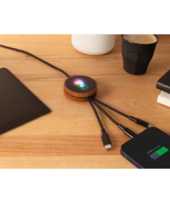 SCX.design C40 5-in-1 Ladekabel aus rPET mit 10W Ladepad und Leuchtlogo holz 15 2PX07371 M2