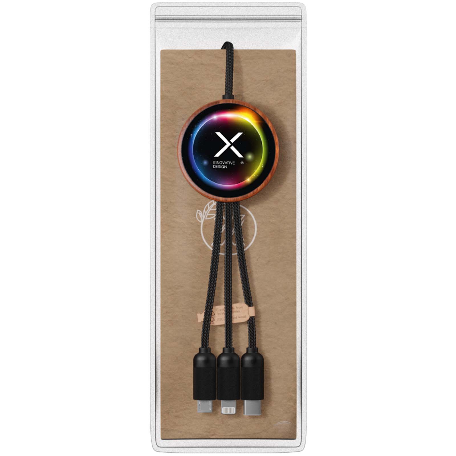 SCX.design C40 5-in-1 Ladekabel aus rPET mit 10W Ladepad und Leuchtlogo holz 7 SCX.design C40 5-in-1 Ladekabel aus rPET mit 10W Ladepad und Leuchtlogo holz – Bild 5