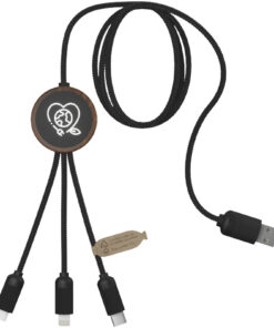 Home 30 SCX.design C36 3-in-1 rPET erweitertes Ladekabel mit Leuchtlogo in rundem Bambusgehäuse