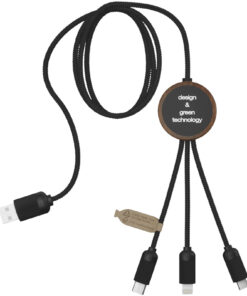 Alternative view of SCX.design C36 3-in-1 rPET erweitertes Ladekabel mit Leuchtlogo in rundem Bambusgehäuse holz