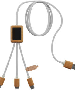 SCX.design C39 3-in-1-Ladekabel aus rPET mit Leuchtlogo und Bambusgehäuse