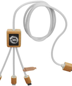 Alternative view of SCX.design C39 3-in-1-Ladekabel aus rPET mit Leuchtlogo und Bambusgehäuse weiss