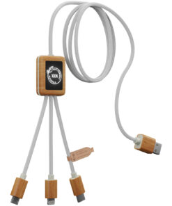 SCX.design C39 3-in-1-Ladekabel aus rPET mit Leuchtlogo und Bambusgehäuse weiss 8 2PX10801 E2