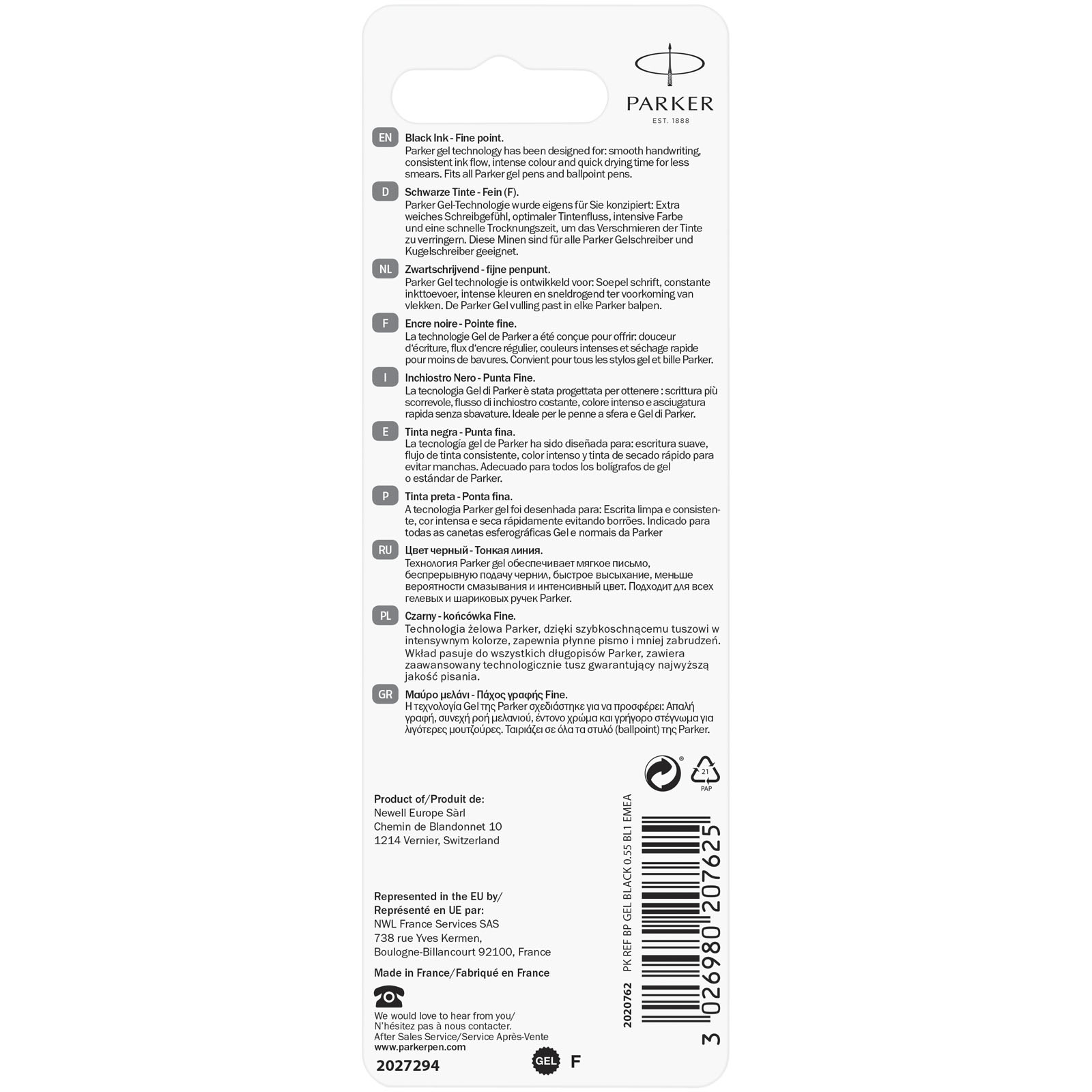 Parker Gel Kugelschreiber-Mine (schwarze Mine) silber / schwarz 5 Parker Gel Kugelschreiber-Mine (schwarze Mine) silber / schwarz – Bild 3