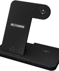SCX.design W28 kabellose 3-in-1 Ladestation kabellos mit Telefonständer und Leuchtlogo