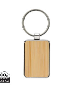 Eckiger Schlüsselring aus RCS rec. Zinklegierung mit Bambus