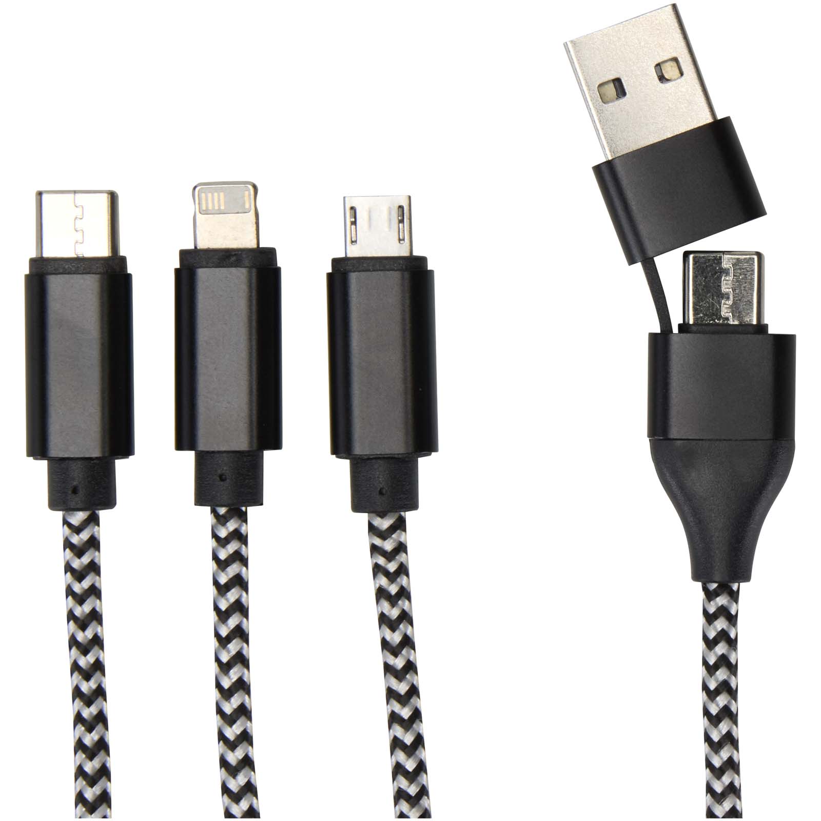 Alphecca 5-in-1-Ladekabel aus recyceltem Aluminium und RPET schwarz 7 Alphecca 5-in-1-Ladekabel aus recyceltem Aluminium und RPET schwarz – Bild 5