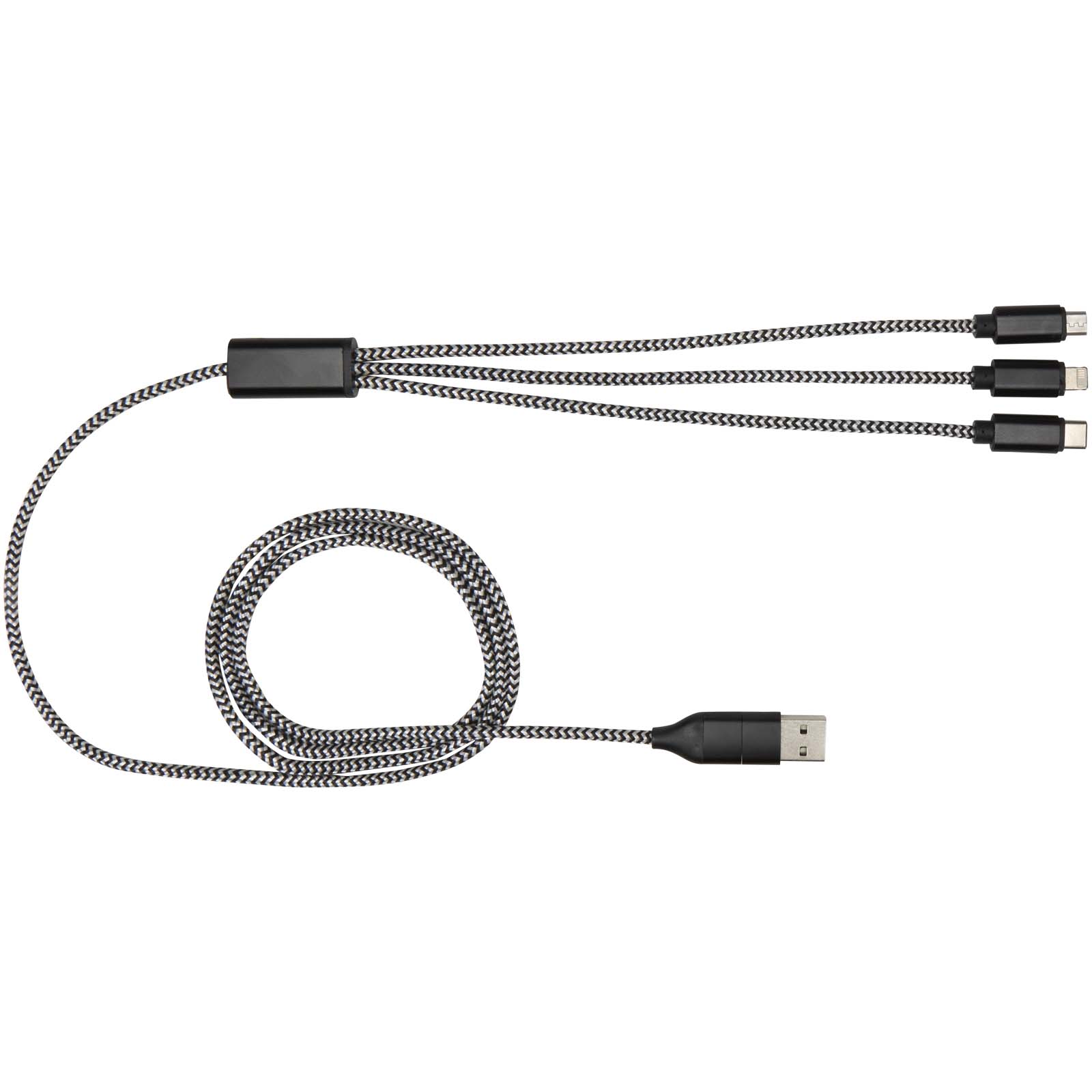 Alphecca 5-in-1-Ladekabel aus recyceltem Aluminium und RPET schwarz 4 Alphecca 5-in-1-Ladekabel aus recyceltem Aluminium und RPET schwarz – Bild 2