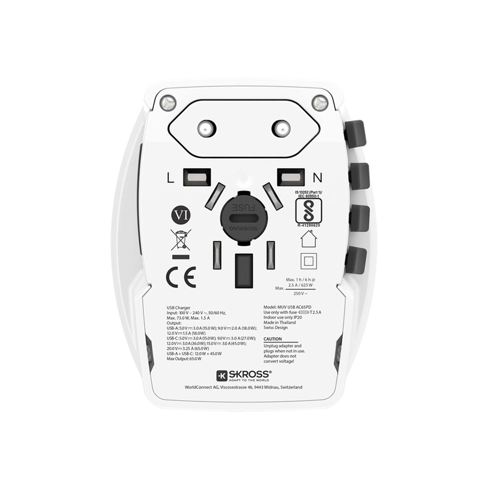 SKROSS® MUV AC65PD Reiseadapter mit USB-C Kabel weiss 4 SKROSS® MUV AC65PD Reiseadapter mit USB-C Kabel weiss – Bild 2